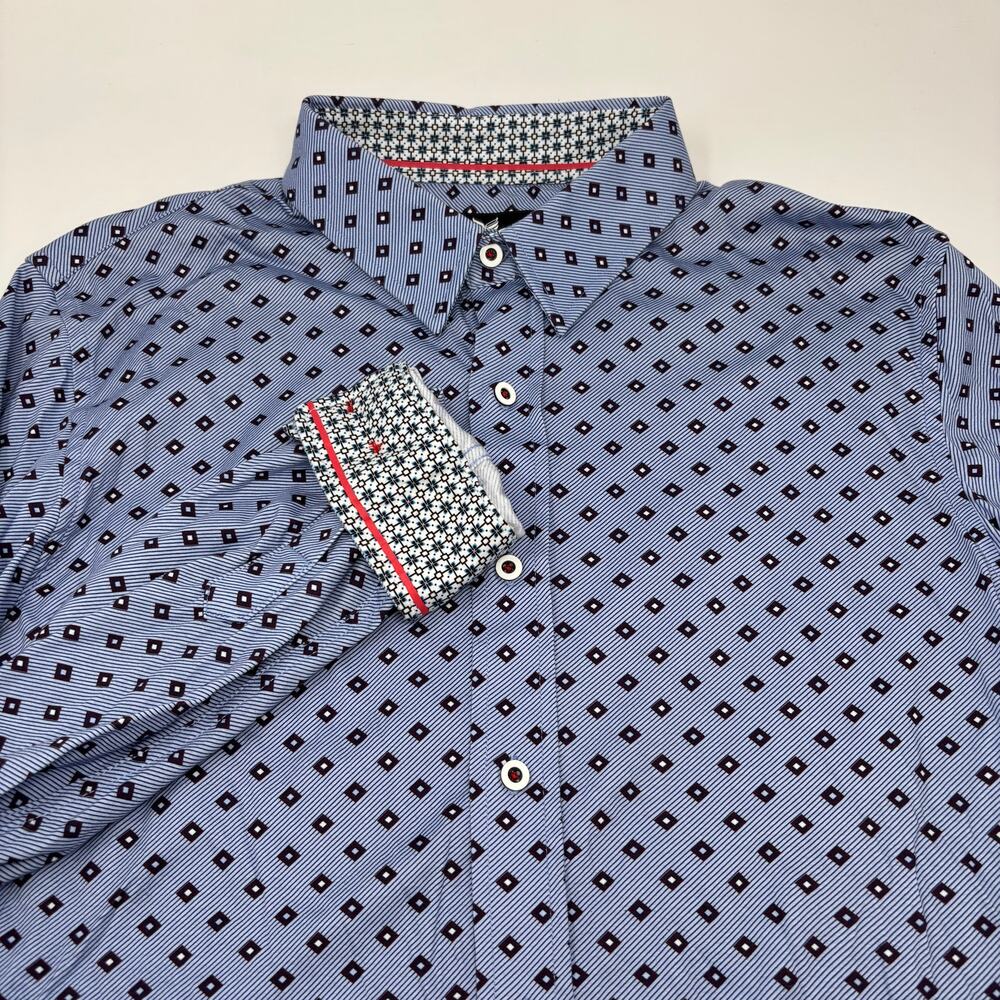 Buttercloth Large Blue Purple Diamond Patterned Long Sleeve Button Up Shirt